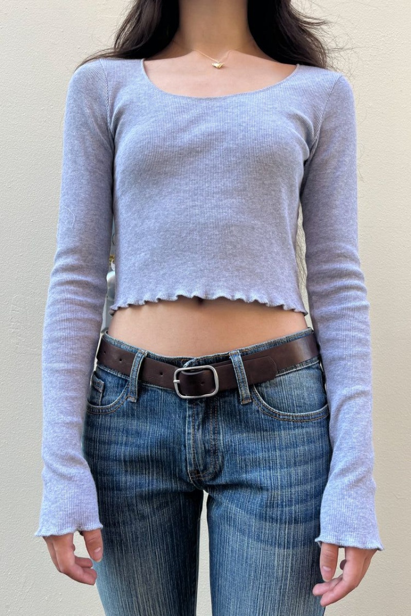 Hauts Brandy Melville McKenna Basic Crop Long Sleeve Grise | ERP-24542303